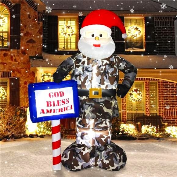 7FT Christmas Inflatable Santa Claus Outdoor Decoration Camouflage Santa Claus